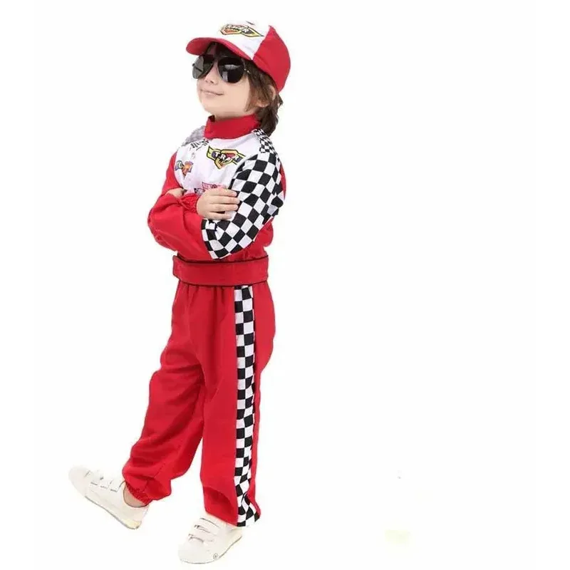 Kids Boys Halloween Racer Cosplay Red Race Car Driver Uniform Kids' Running Costume Costume Disguise Costume Costume