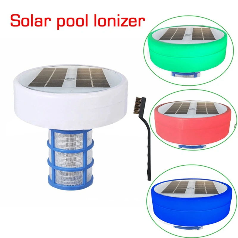 

Top!-Solar Pool Ionizer, Copper Pool Ionizer Floater Auto Switching Of Multi-Colored LED Night Light, Floating Pool Cleaner