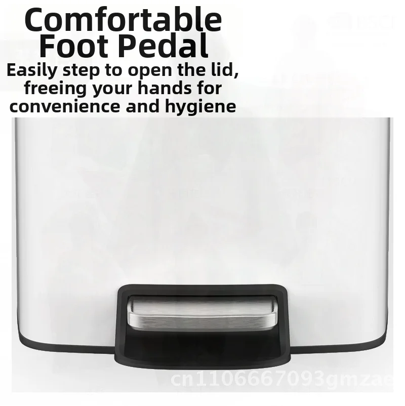 

12L Stainless Steel Trash Can with Lid Foot-Operated Square Kitchen Bathroom Household Waste Bin Matte Black/White/Iron Gray