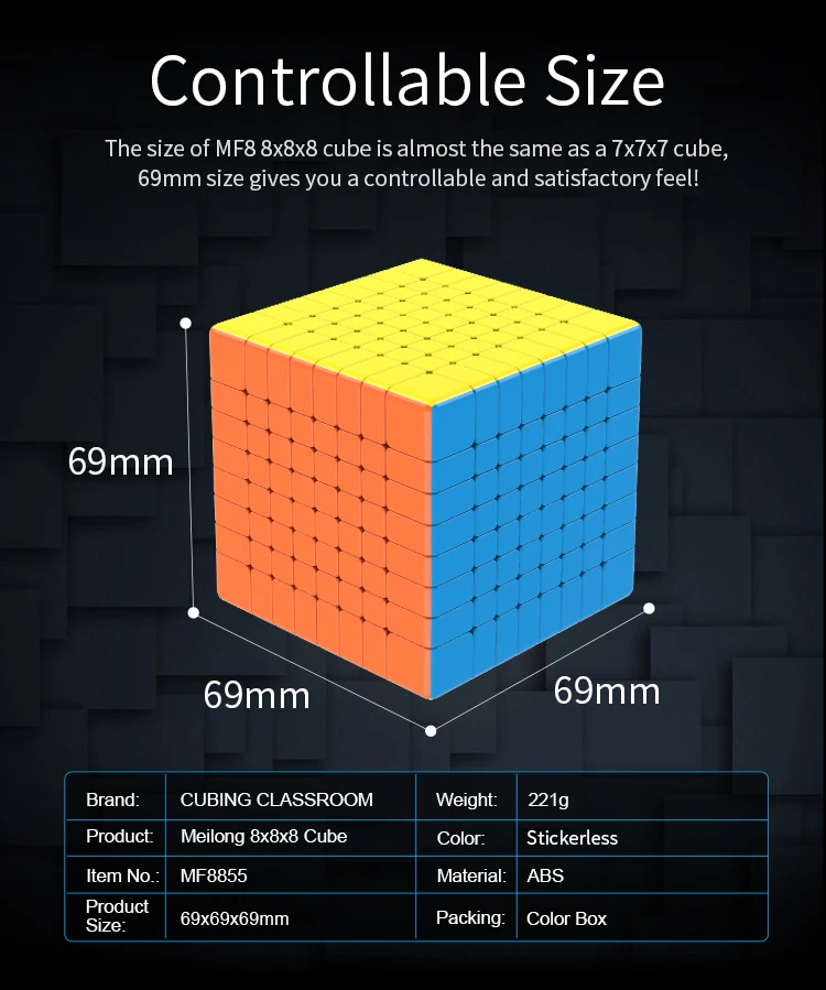 Moyu MFJS Meilong 8x8 Cubo mágico de velocidad sin pegatinas juguetes profesionales Fidget Meilong 8 8X8 Cubo mágico rompecabezas