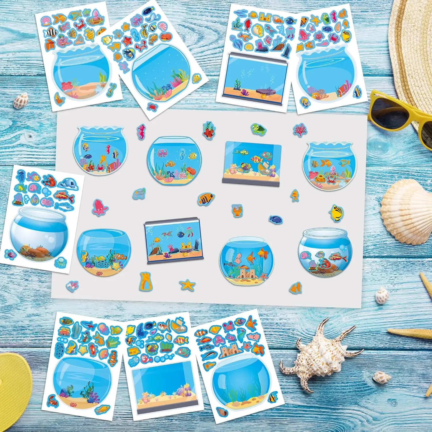 16/24 Sheets Stickers Kits for Kids Make A Ocean Animals Worlds Stickers Scene Under The Sea Scene Sticker Shark Tropical Fish