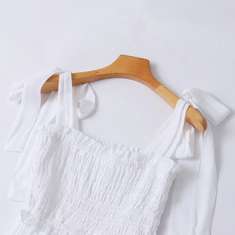 Novo Vestido Midi F de Verão, Sem Alças, com Laço, Elástico, Psado, Estilo Camadas, Cintura Alta, Sem Mangas, Cor P...