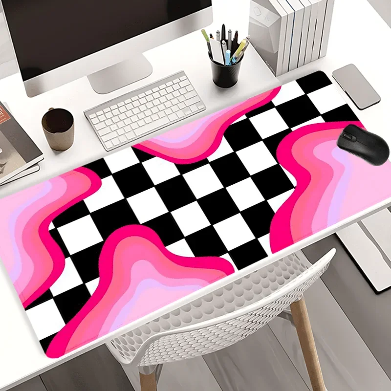 XXL Large Mouse Pad Black White Checkered Print Gaming Desk Mat Non Slip Rubber Base Mouse Pad For Office Gaming Accessories 1PC