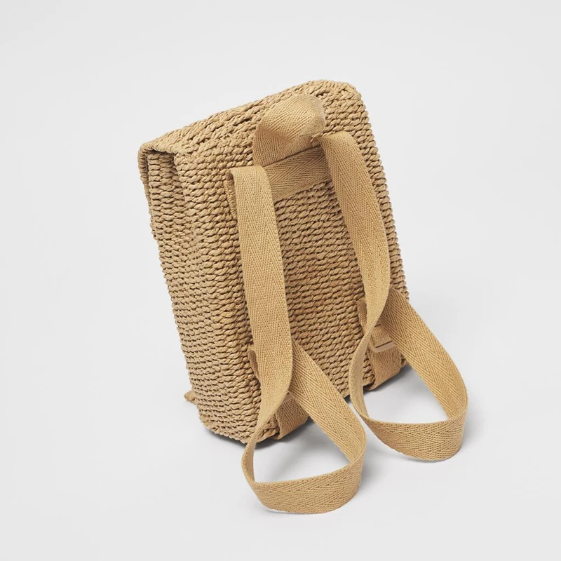 NEW-Double-Shoulder Straw Woven Bag Children's Backpack Straw Woven Bag Student School Bag With Hand-Carrying Woven Backpack