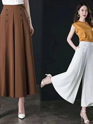 

Широкие брюки в стиле Mommy Style с эластичным поясом, повседневные, тонкие, корейская мода, свободные, больших размеров, юбка-брюки для женщин