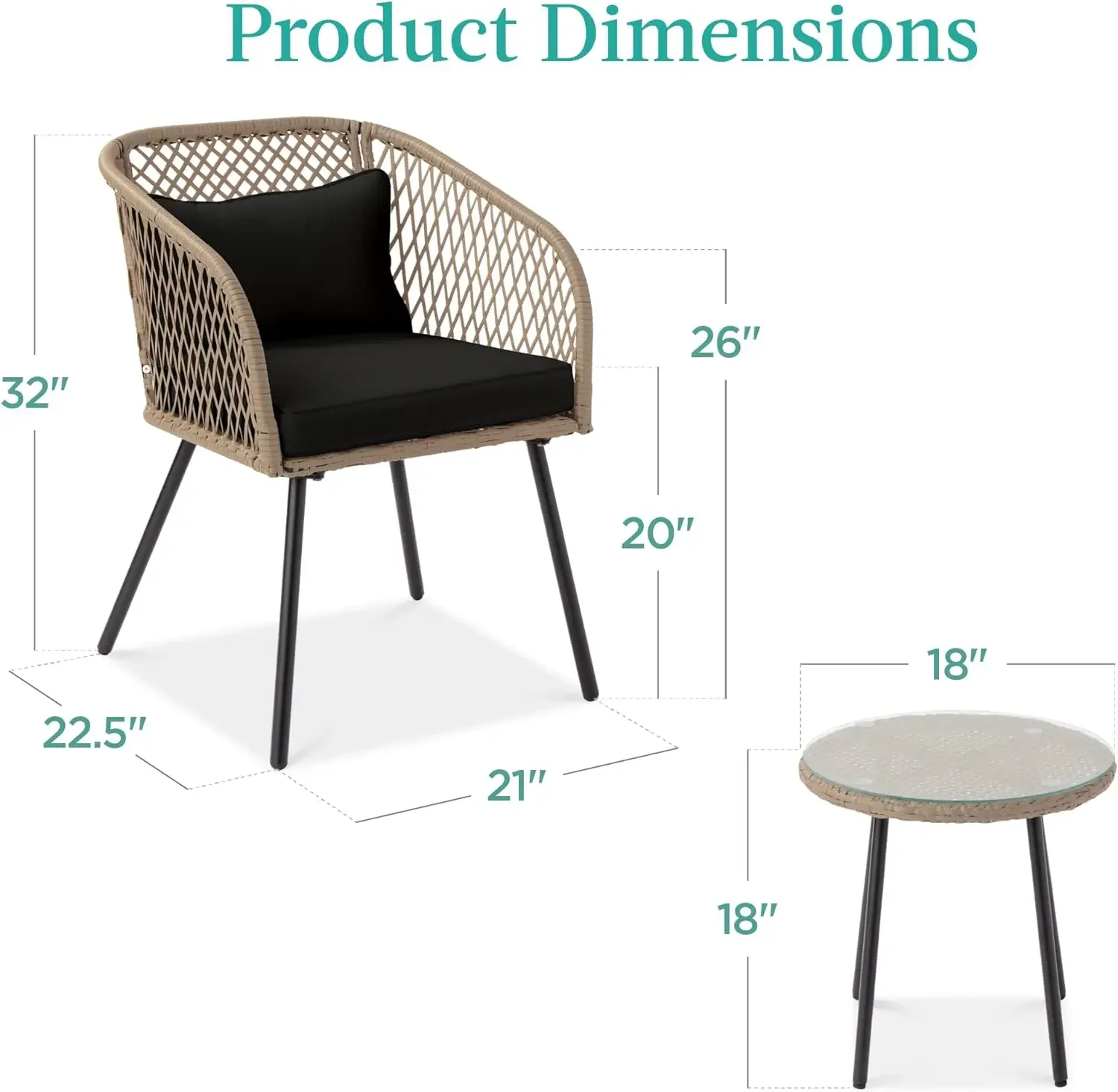 Outdoor Wicker Bistro Set, Pátio de jantar e pátio Móveis para varanda e varanda, Diamond Weave Design, 3 PCs