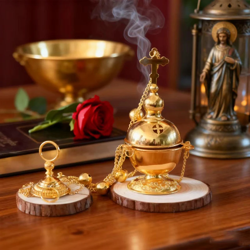 New Orthodox Christian Incense Burner Classic Holy Pattern Exclusive Ceremony for Believers Incense Burner Sacred and Respectful