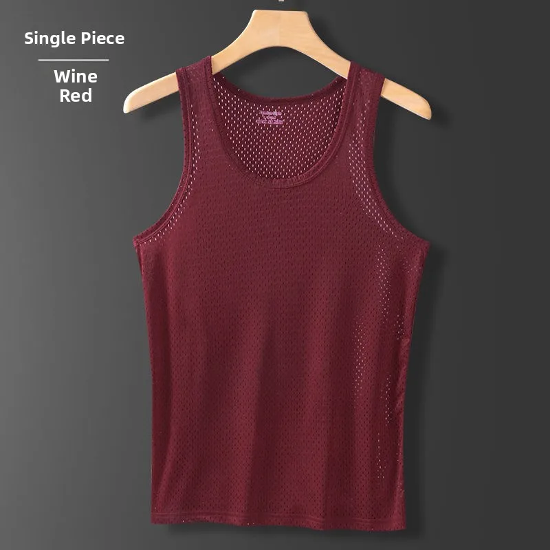 Ice Silk Mesh Vest Men's Summer  Color Sports Quick Dry Cool Breathable Thin Hollow out Sleeveless Shoulder Pad
