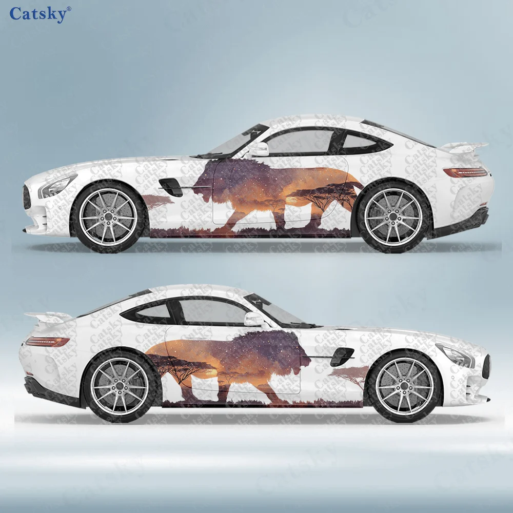 

2 шт. наклеек на боковые части автомобиля «Звездное небо и Лев», самоклеящиеся, из ПВХ, водонепроницаемые и устойчивые к царапинам, аксессуар для автомобиля, подарок