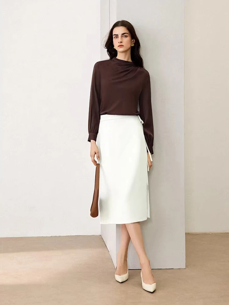 

Ningxia jian Commute Ready Tee-acetate Knee-length Wrap Skirt High-waisted A-line Silken Skirt for Women