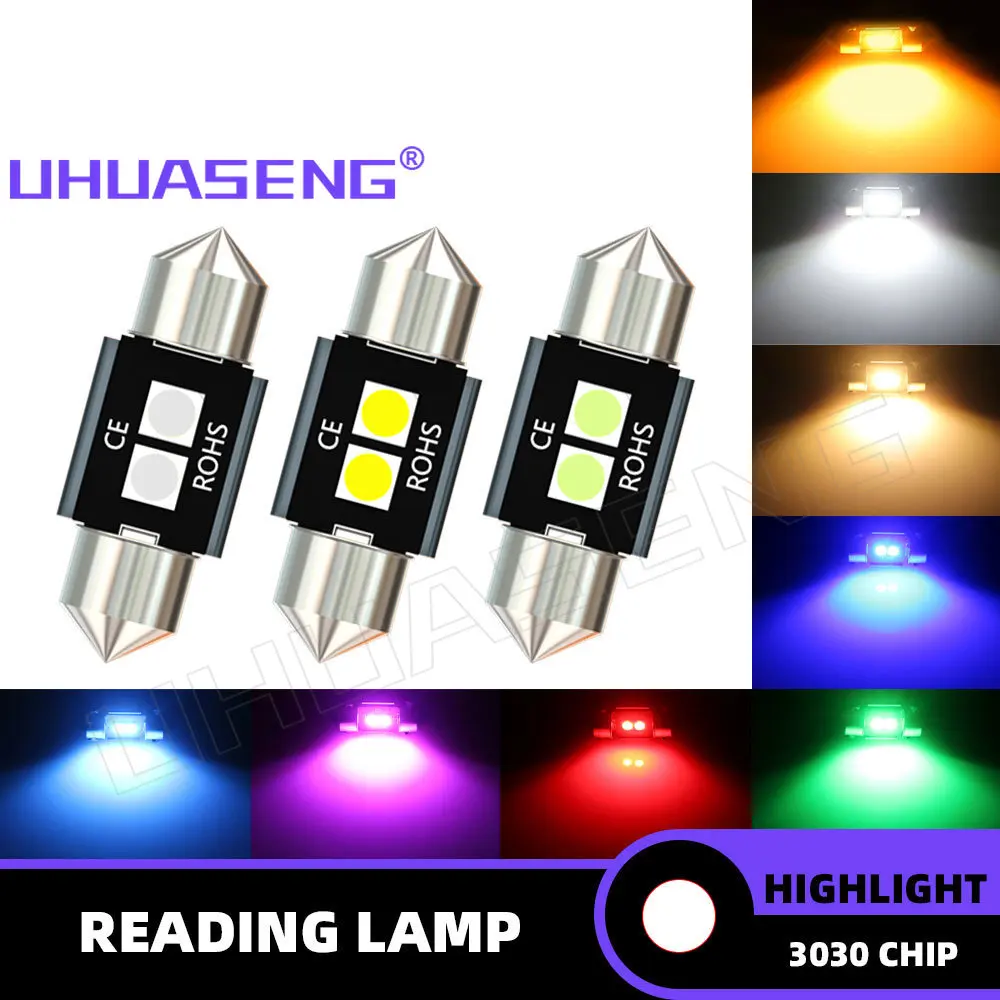 

UHUASENG 2PCS Highlight C5W 28mm Led Bulb Festoon Warm White Red Blue Pink C10W Interior Reading Dome Signal Lamp Car Light 12V