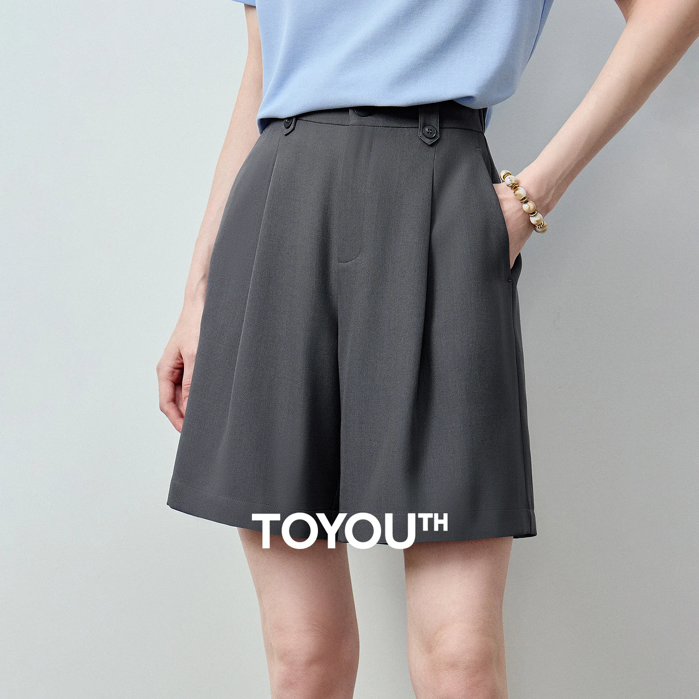 TOYOUTH Women Casual Pants 2026 Summer High Waist Drapey Office Commute Slim Wide Leg Shorts Stylish Trousers