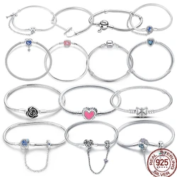 925 Sterling Silver Colorful Beaded Bracelet Women's Original Love Bowknot Rose Bracelet Diy Jewelry Gift Anniversary