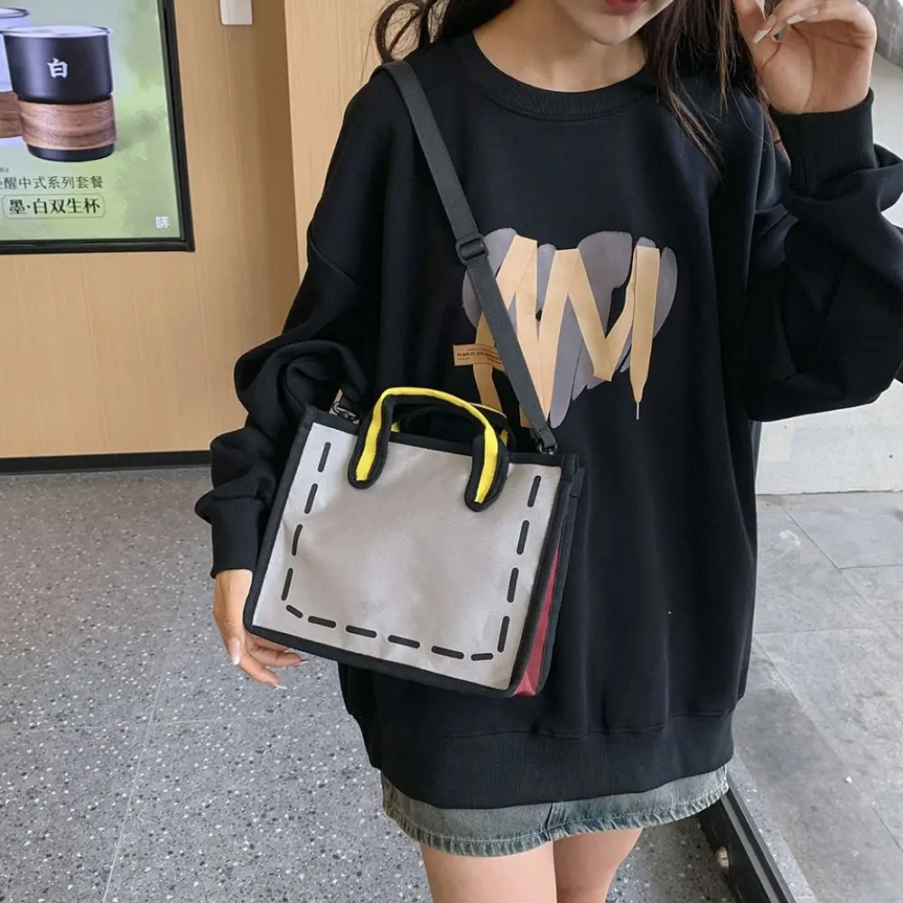 

Portable Cartoon 2D Printed Tote Bag Canvas All-match Comic Shoulder Bag Comic Bookbag Creative Handbag School