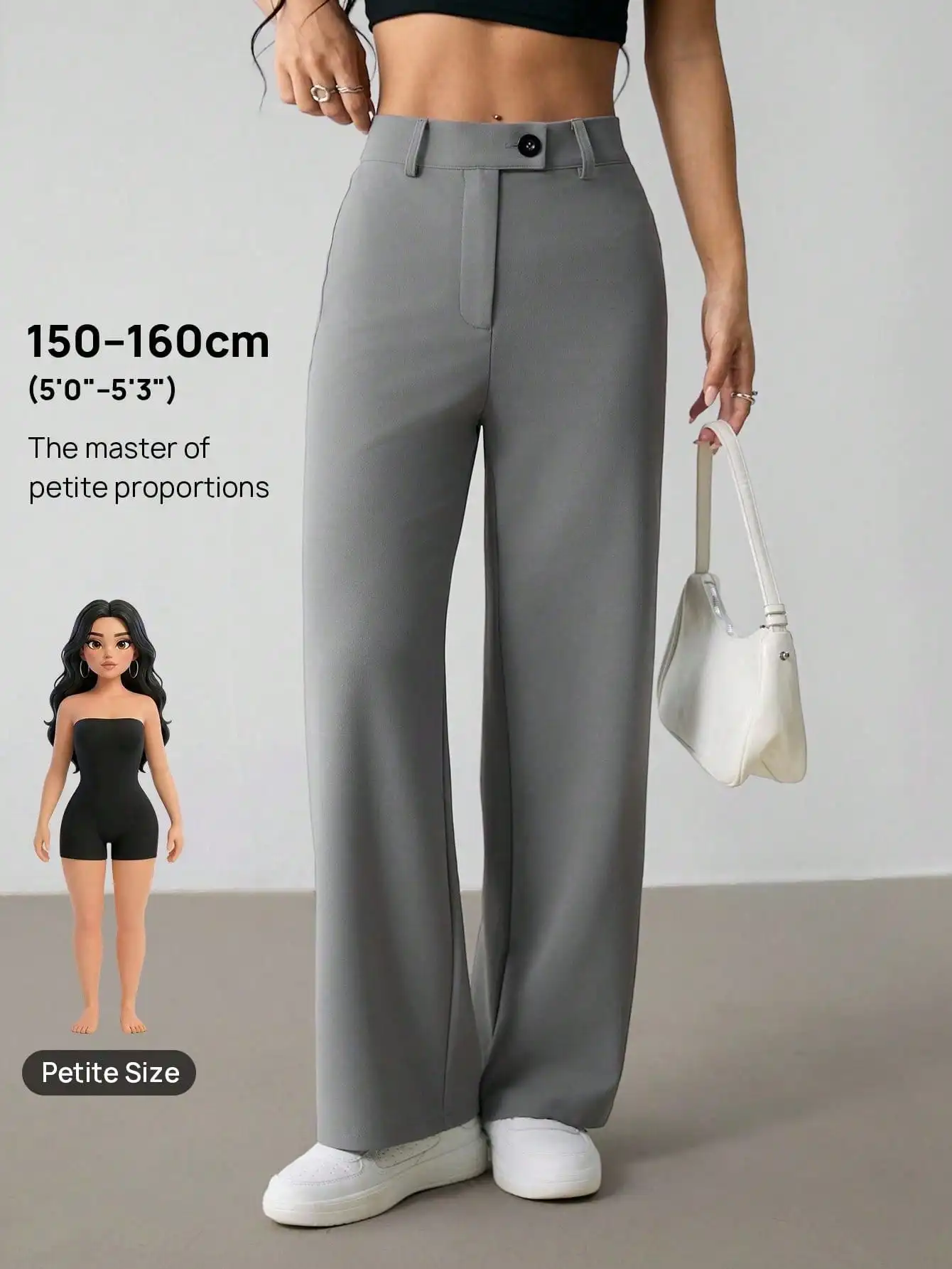 

Серые повседневные широкие брюки из полиэстера для миниатюрных женщин