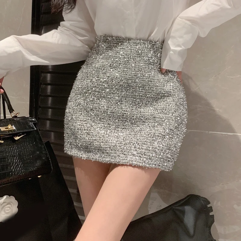 Spring Autumn Fashion Sexy Women Sequined Skirt Lady High Waist Skirts Female Party A-line Skirt Mini Bottomings