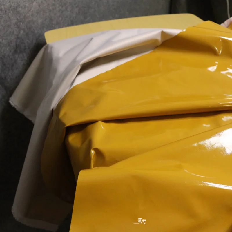 Coated Leather Fabric Yellow Reflective Mirror Firm Waterproof Windbreaker Clothing Designer Cloth Diy Sewing Meters Material