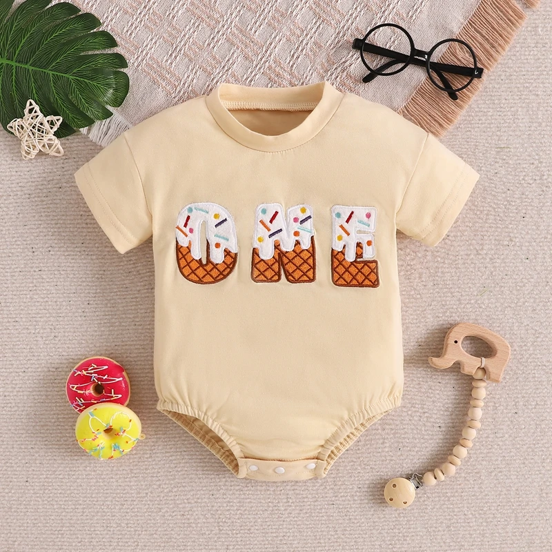 

Infant Baby Boy Girls Summer Romper Newborn Birthday Outfit Letter Print Short Sleeve Jumpsuit for Toddler Baby Cute Clothes