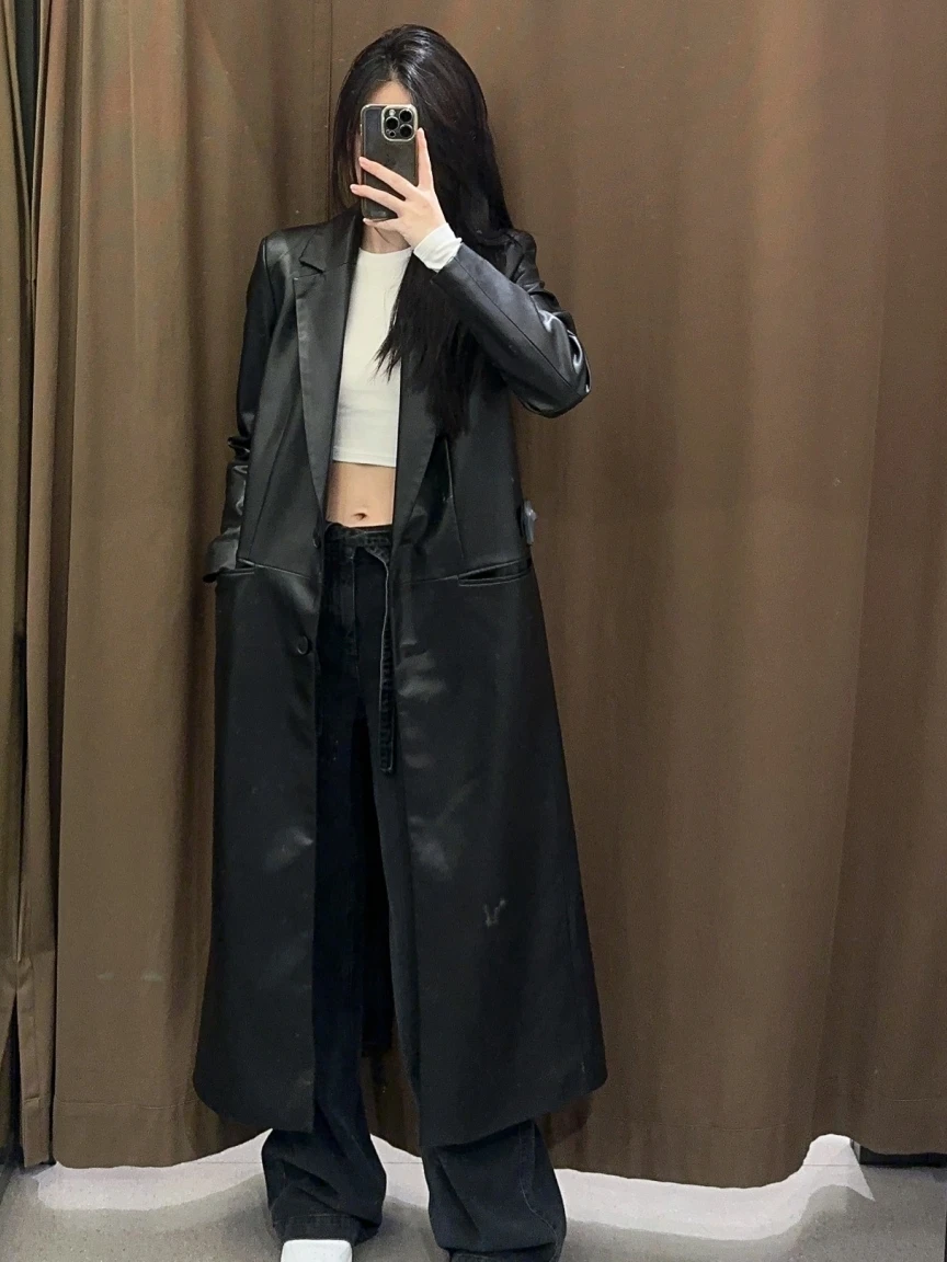 Abrigo Casual de Cuero para Mujer, Cortavientos de Longitud Media, Chaqueta de Otoño, Nueva Colección WMXZ 255749, Ropa de Calle a la Moda