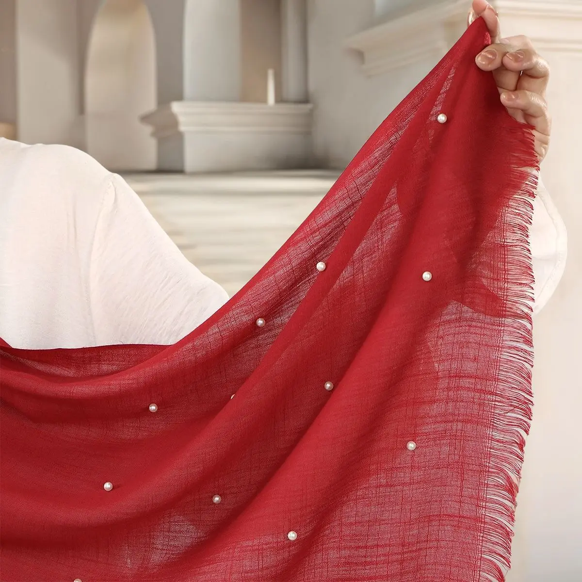 

Мусульманский тюрбан, хиджаб, шарф с бусинами, шаль с бахромой, длинный платок, женские банданы, повязка на голову, Bufanda, платок, исламские шали, чехол