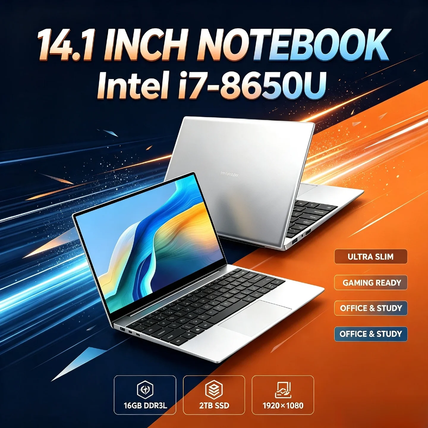 Intel Core i7 8650U 14.1 Inch Ultra Slim Laptop 4C8T 1.9 4.2GHz 32GB RAM 2TB SSD Gamer PC Gaming Office 1920x1080 HD Ultra