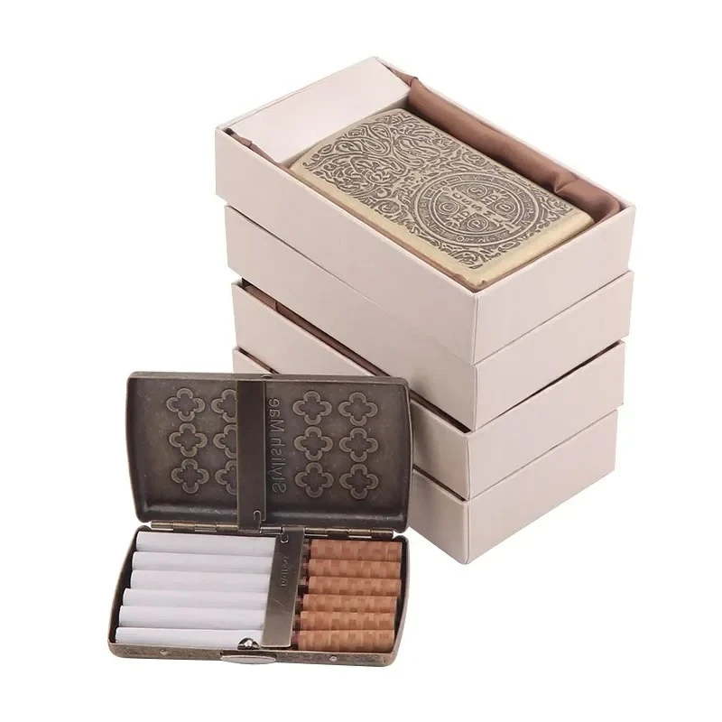 

Container 12Pcs Cigarette Case Smoking with Two Clip Tobacco Holder Pocket Storage with Gift Box for Man