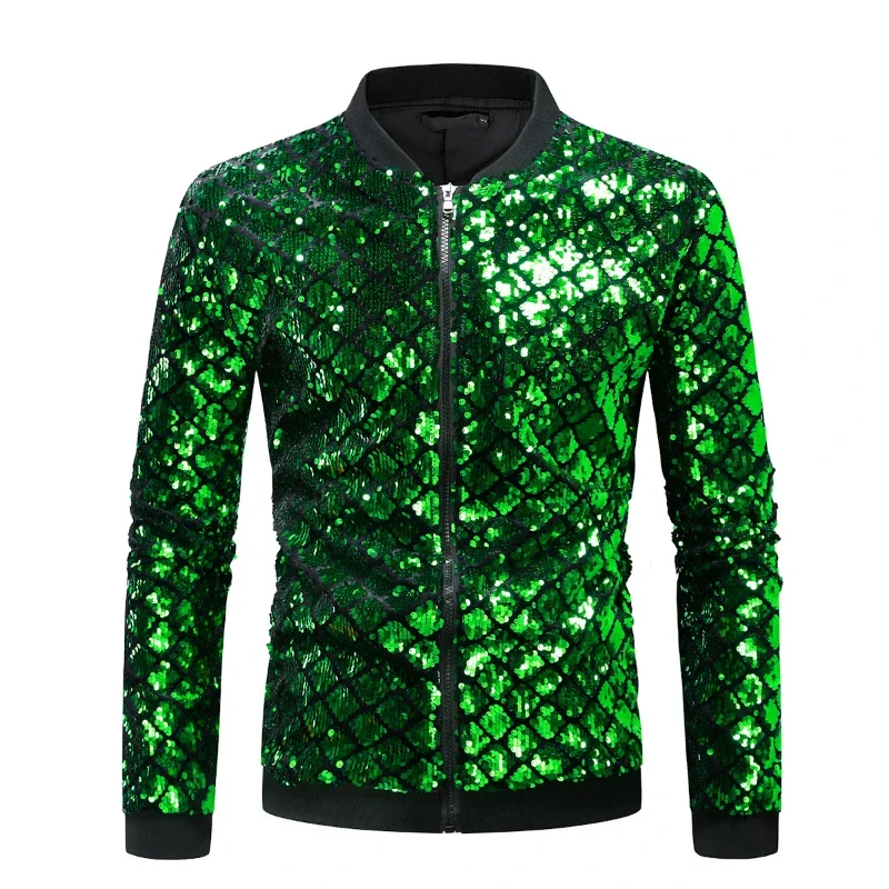 2024 New Fashion Plaid Versatile Mens Jackets, Large Size Nightclub Dance Performance Party Beaded Collar Color Collision Blazer