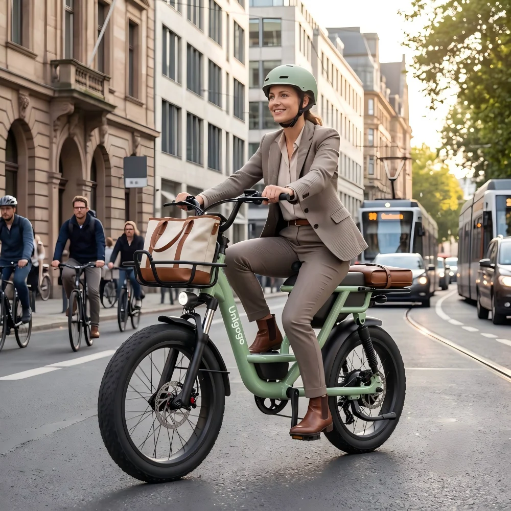 M3 Elegant Step-Through Electric Bike for Women 500W Fat Tire Lady Ebike Comfort City Commuter Bicycle with Basket