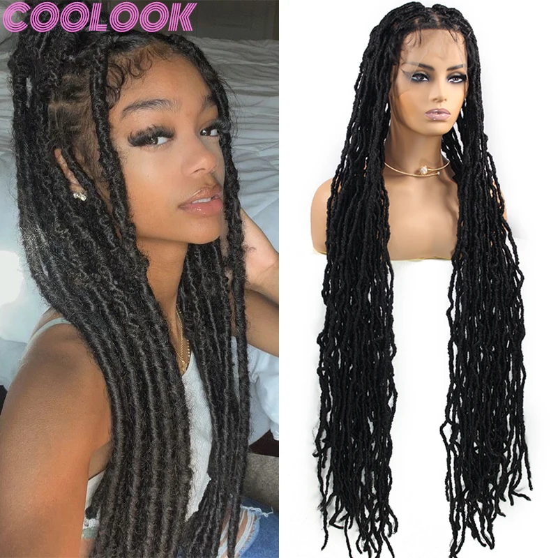 

Synthetic 40 Inch Butterfly Locs Braid Wigs Goddess Full Lace Braids Wig with Curly End Knotless Box Braided Wig for Black Women