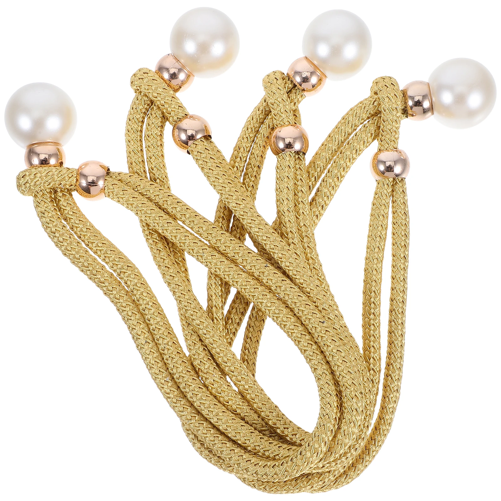 

2Pairs Pearl Curtain Tiebacks Adjustable Handmade Cotton Rope Tiebacks Decorative Holdbacks for Bedroom Office Window