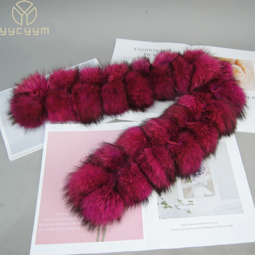 2024 Hot Fashion Luxury Women Real Raccoon Fur Scarves Pompom Lady Winter Warm Natural Fox Fur Scarf Fluffy Genuine Fur Muffler