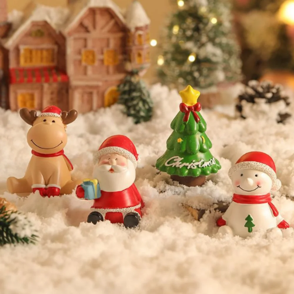 Creative Christmas Ornaments Holiday Party Decoration Cartoon Santa Claus Snowman Resin Ornaments Miniature Scene Layout