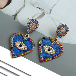 Korean Fashion Sweet Heart Dangle Drop Earrings For Women Luxury Colorful Eye Inlay Glossy Sparkly Crystal Jewelry Accessories