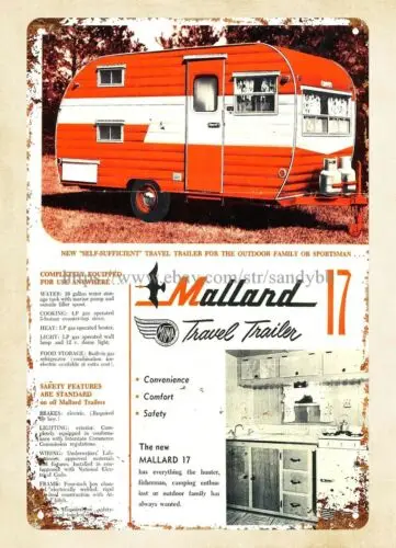 Mallard 17' camper travel trailer metal tin sign poster metal wall art