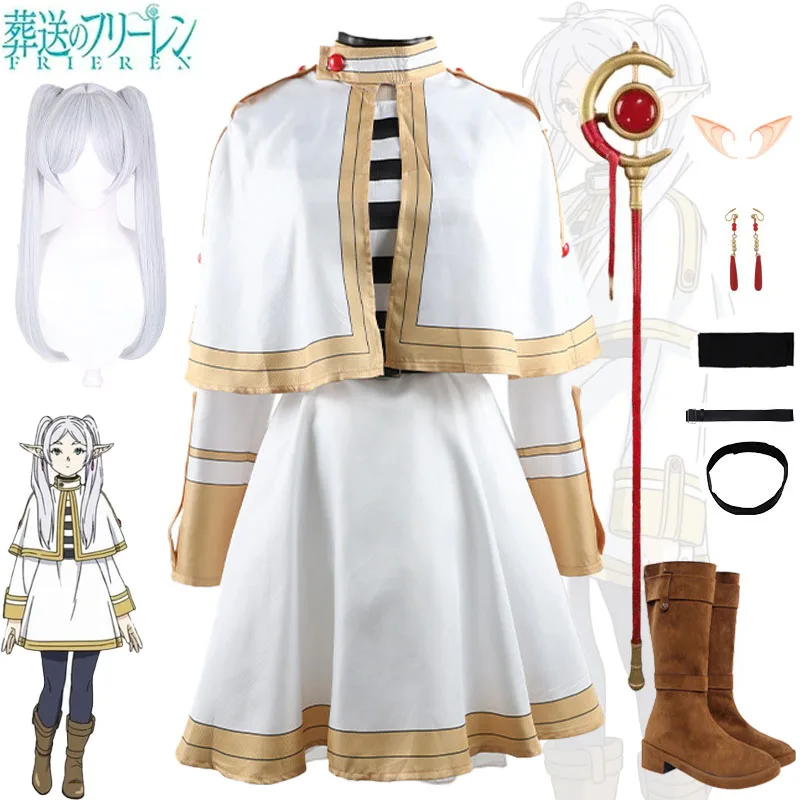 Costumes de Cosplay de l'Anime Frieren at the Funera, Ensemble Complet avec Perruque et Chaussures, Uniforme de Jeu pour ixde Carnaval, pour Femme