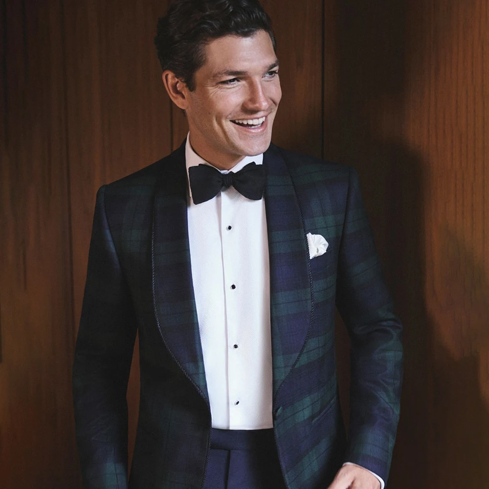 

Elegant Plaid Men's Blazer Suits 1 Piece Only Jacket (Without Pants) Chic One-Button Shawl Lapel Slim Fit Daily Coat Costume