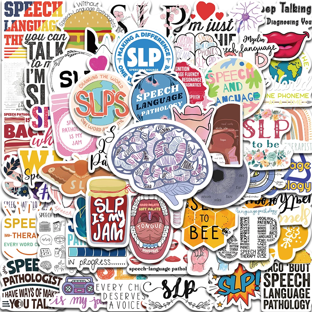 56PCS SLP Speech Language Pathology Infantile Autism Care Stickers Decal For Snowboard Laptop Luggage Car Fridge Sticker