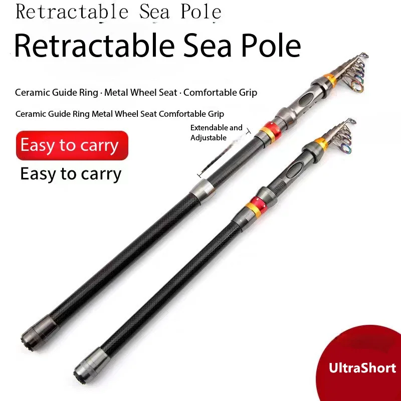 

High Carbon Mini Sea Rod Ultra Short Portable Metal Wheel Set Single Pole Short Section Sea Rod Throwing Rod Telescopic Fishing