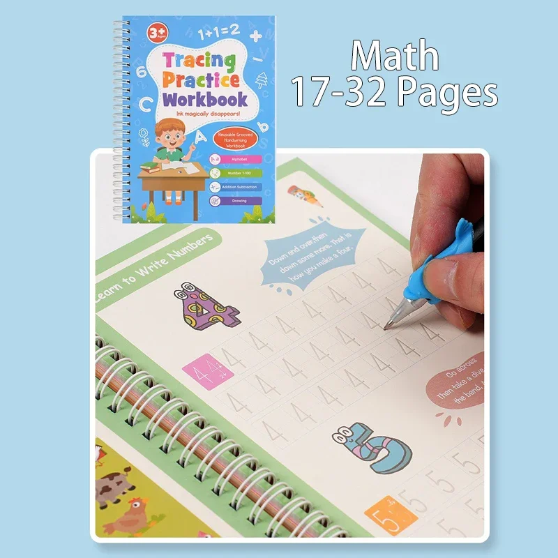 Alphabet Number Writing Workbook Calligraphy 64 Pages Eusable Tracing Book 4in1 Magic Practice Handwriting with Pens