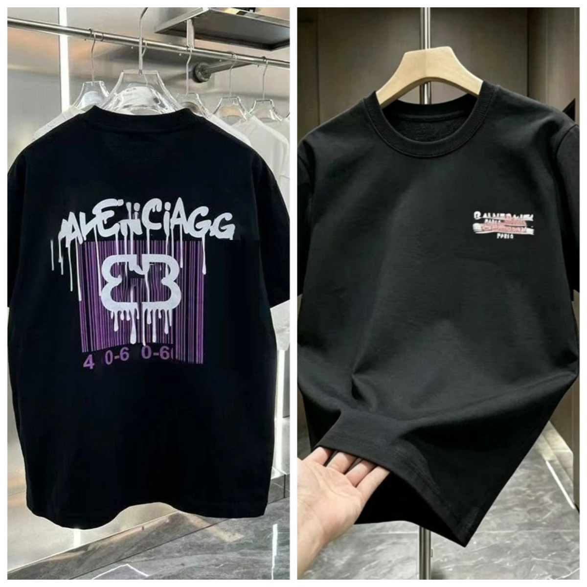 2026 Men Drip Paint Graffiti Letter Graphic T Shirt Barcode Print Back Streetwear Crewneck Tee