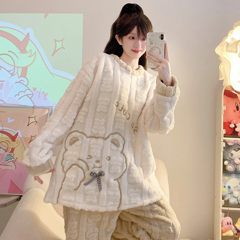 

Женские пижамные комплекты из хлопка и утолщенного вельвета, с длинным рукавом, с капюшоном, до щиколотки, зимние, теплые, уютные, термо, плотные, мягкие, 2026