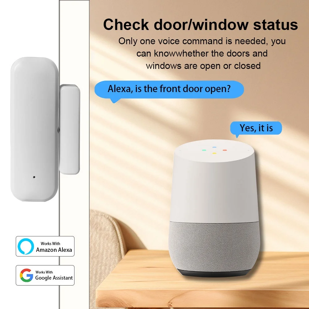 Smart WiFi Contact Sensor Door Window Detector APP Real‑time Alert Anti‑theft Security Alarm Work with Alexa Google