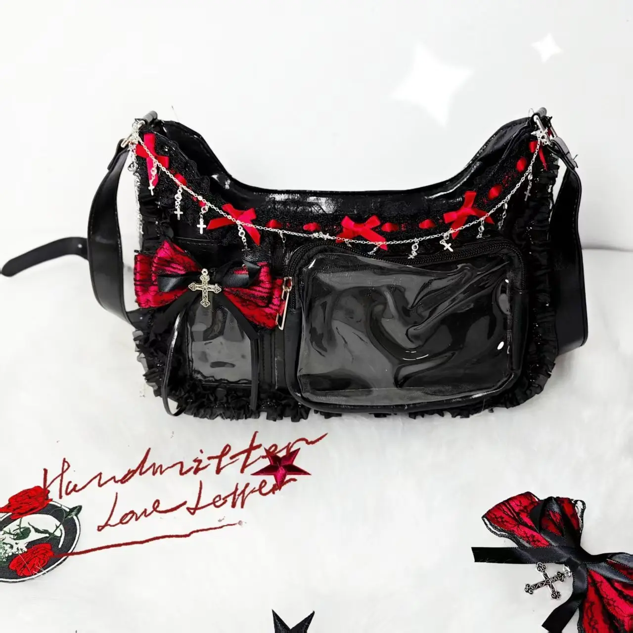 

JIAERDI Ретро японская сумка-тоут с бантом в стиле Харадзюку, женская сумка с кружевной цепочкой, черная сумка в стиле аниме Ita, женская сумка через плечо в стиле Лолита Y2k, эстетика, новинка