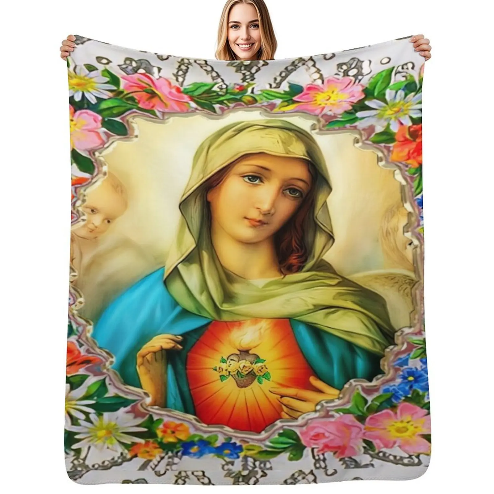Immaculate Heart of Virgin Mary Catholic Saint A-101521 Throw Blanket Sleeping Bag Decorative Throw Single Luxury St Blankets