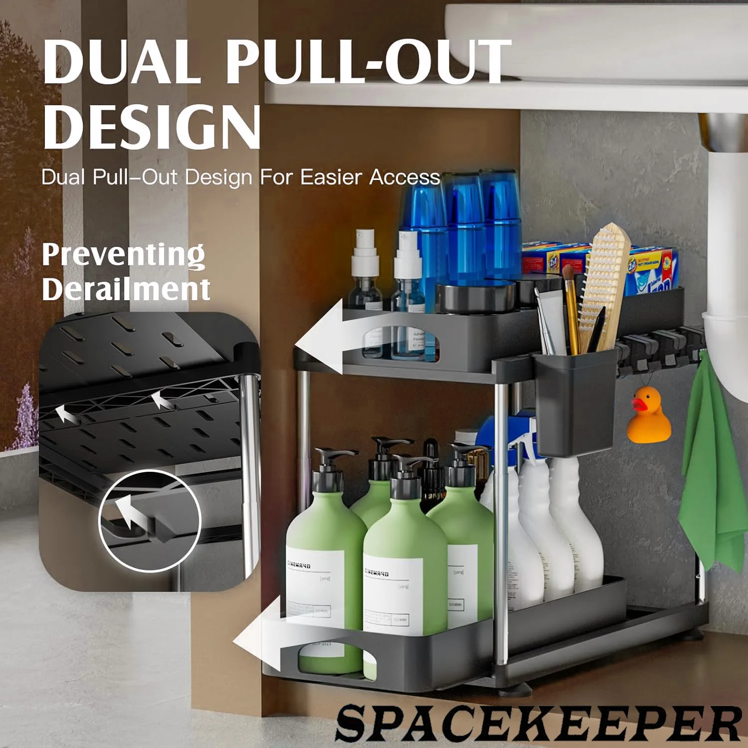 2 Pack Under Sink Organizers and Storage, 2 Tier Height Adjustable Countertop Organizer for Kitchen Bathroom Laundry