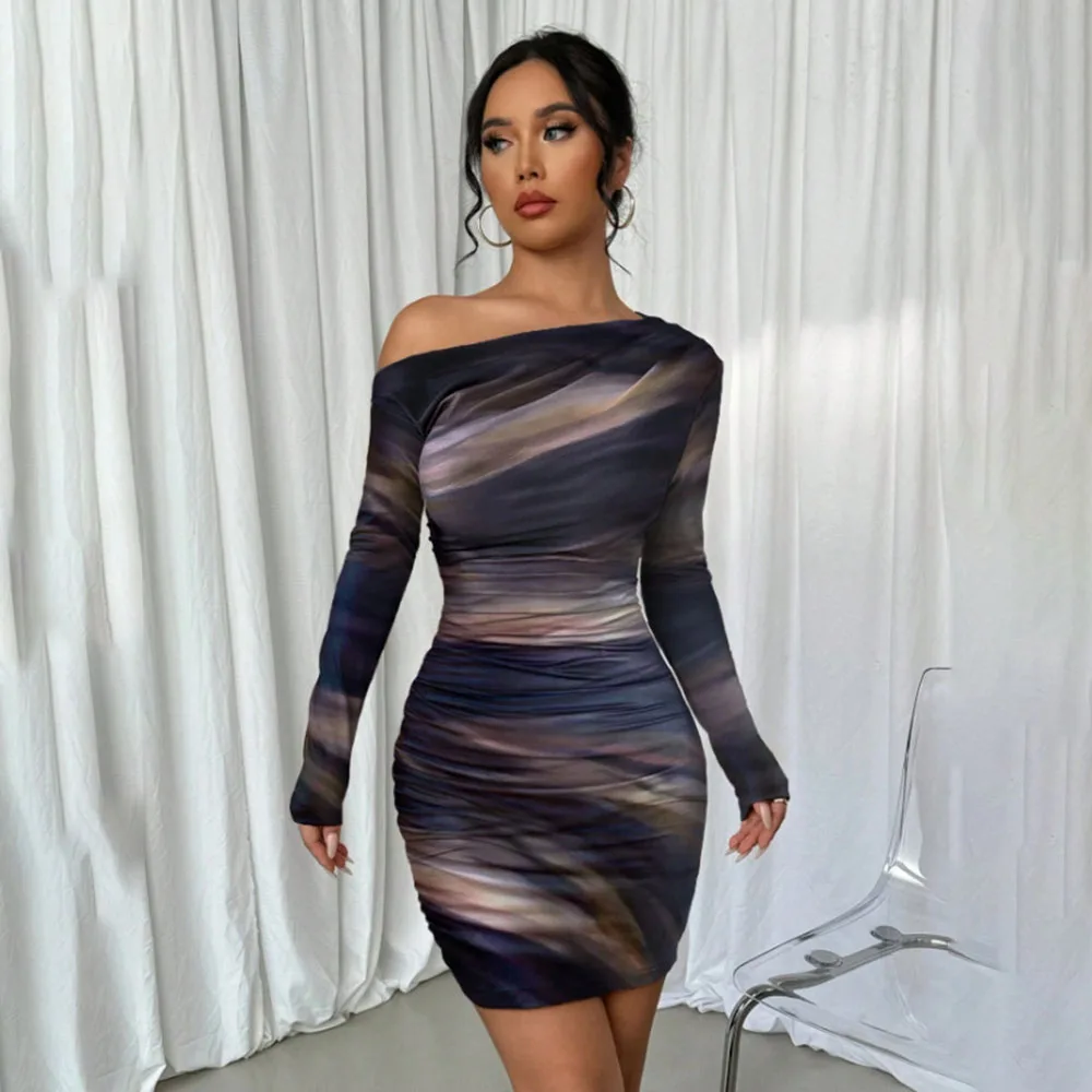 Sexy Off Schouder Club Party Mini Jurk Vrouwen 2023 Lente Herfst Lange Mouw Slanke Potlood Bodycon Korte Jurken Elegant