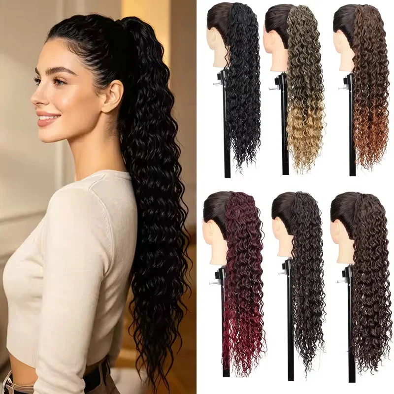 

22Inch Synthetic Corn Curly Drawstring Ponytail Clip in Ponytail Extension High Temperature Drawstring Hairpiece for Women