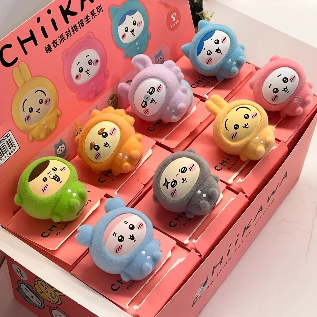 

New Genuine Co-Branded Chiikawa Pajama Party Row Sitting Series Blind Box Flocking Figure Ornaments Kawaii Girl Gift Toys