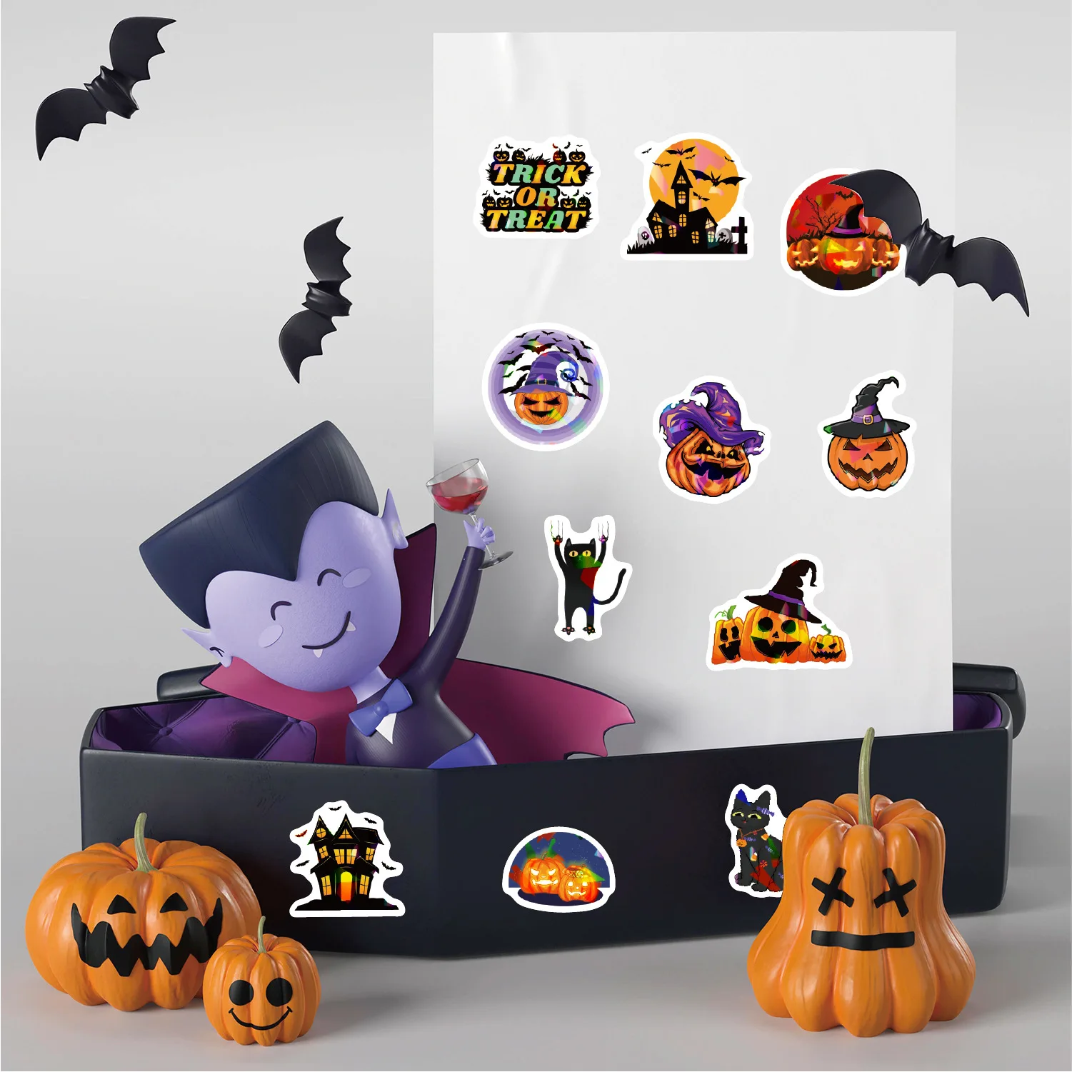 8 Sheets Laser Flash Halloween Stickers 160 Pcs  Laser Holographic Waterproof removable Vinyl Sticker for Halloween Decorations