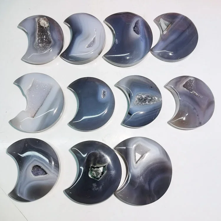 

# Лидер продаж, Новое поступление, натуральные кварцевые лунные кристаллы, ремесло, серый агат, жеода, луна для украшения